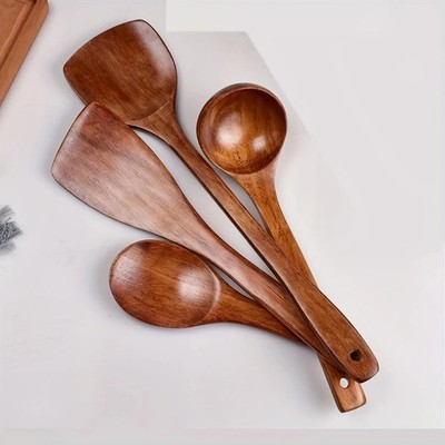 4tlg Holz Kochutensilien Set Pfannenwender Kochlöffel Hitzebeständig Küche
