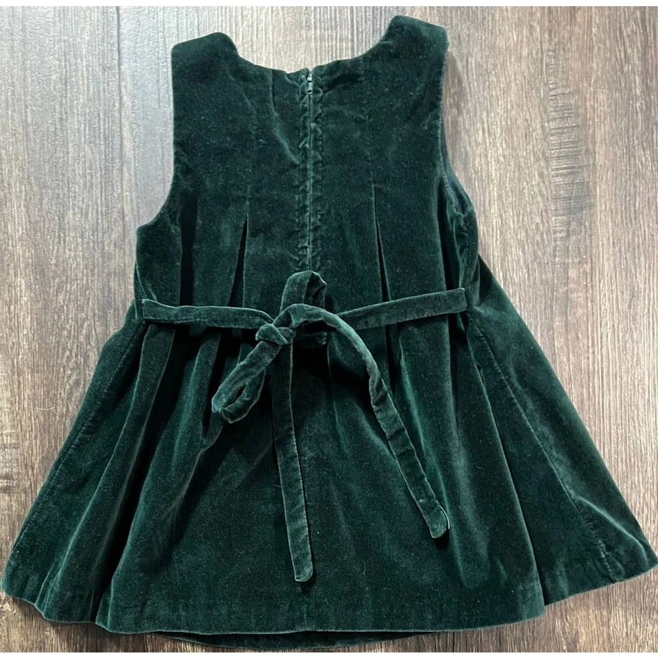 Vintage Samara Girl's Velour Dark Green Dress with Embroidered Flower Size 2T - Image 2 of 4