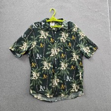 Oakland Athletics Men Button Up Shirt XL Green Hawaiian Short Sleeve