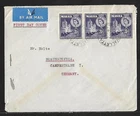 MALTA TO GERMANY AIR MAIL 3d STRIP OF 3 ROYAL VISIT FIRST DAY COVER 1950