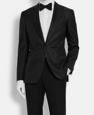 Giorgio Armani Men's Black Honeycomb Satin Peak Lapel Tuxedo Suit Jacket Size 52