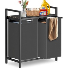 Laundry Hamper Sorter Basket Removable Oxford Fabric Bags with 2 Pull-Out Grey