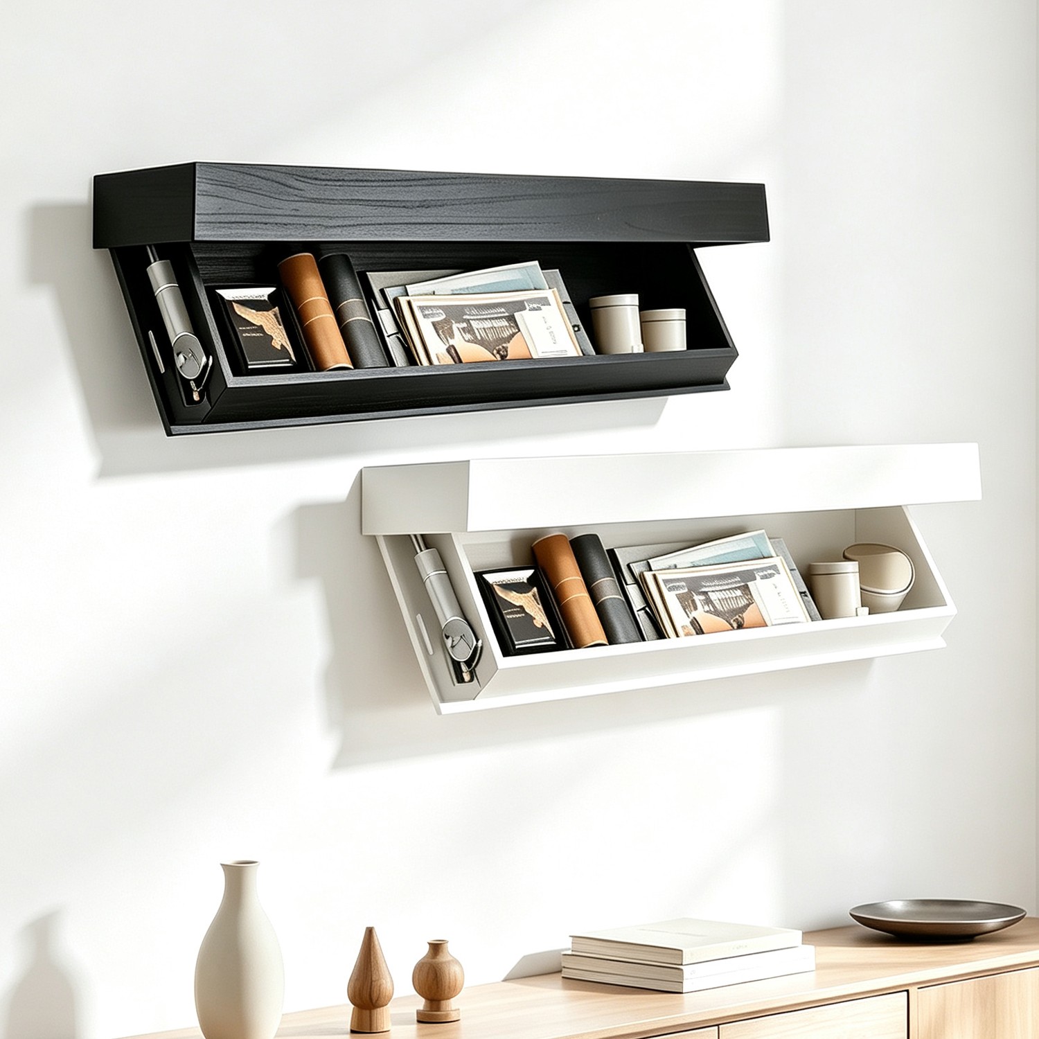 Hidden Compartment Wall Shelf Wooden Floating Shelf with Secret Storage for Home