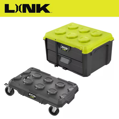 LINK 2-Drawer Modular Tool Box with LINK Modular Dolly Multi-Purpose Rolling Bas