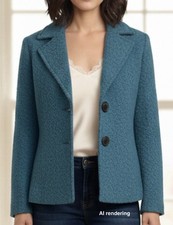 CAbi Turquoise Blue Teal Boucle Wool Blend Blazer Jacket Style 186 Size 6