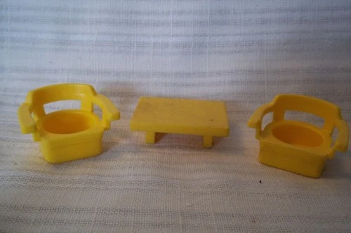 VINTAGE Fisher Price Little People - FURNITURE YELLOW LOT - 2 CHAIRS / 1 STAND