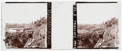 Saint-Laurent-Blangy, WW1, stereo glass plate, old photo 4.5x10.7 cm