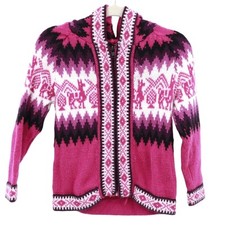 Alpaca Sweater Girls XS Pink Tribal Cold Weather Natural Fiber Boho Ethnic Warm