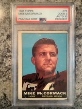 Mike McCormack 1961 Topps Signed Vintage Browns HOF PSA 2 10 Auto