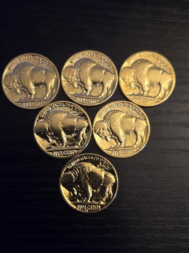 FULL DATE 24K Gold Plated US Indian Head Buffalo Nickel Collection Coin Lot Of 6 - Picture 2 of 2
