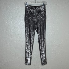Urban Outfitters Skinny Sequin Pants Women's Front Zip Silver Size Small