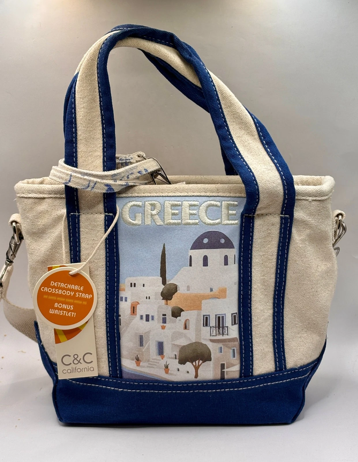 C&C California Greece Canvas Tote Bag Purse w/ Toile Wristlet Tiktok NEW NWT