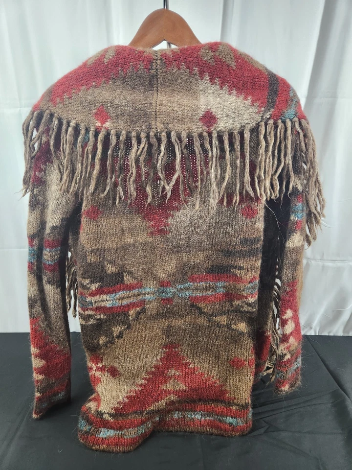 Ralph Lauren Denim Supply SM Suéter Cárdigan Suroeste Azteca Flecos Rojo De Colección Foto 4 de 4