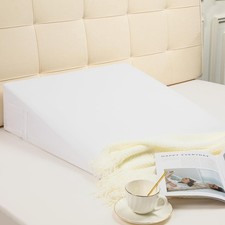 Bed Wedge Pillow Case 25x25x10 Zipper Side Pocket White Soft