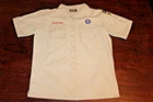 Boy Scouts of America BSA Men's Shirt Tan Medium Sewn Patches Short Sleeve