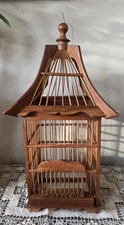Vintage Bird Cage By Rosenthal Netter RARE Teakwood & Bamboo Authentic Boho