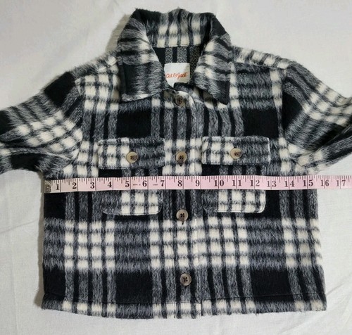 Cat & Jack Black & White Plaid Cropped Shacket Girls Size XS (4/5) Shirt Jacket - Picture 8 of 11