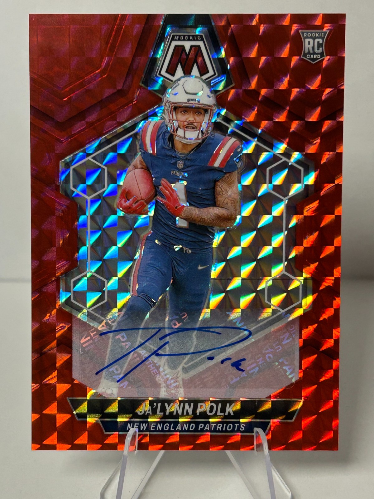 2024 Mosaic Ja'Lynn Polk Red Mosaic Prizm Rookie Auto RC 151/199 Patriots