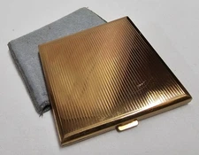 Vintage Unused Lilly Dache Art Deco Square Gold Powder Compact Switzerland