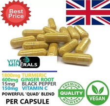 Turmeric Capsules 5000mg + Ginger + Black Pepper + Vit-C UK Supplement FREE P&