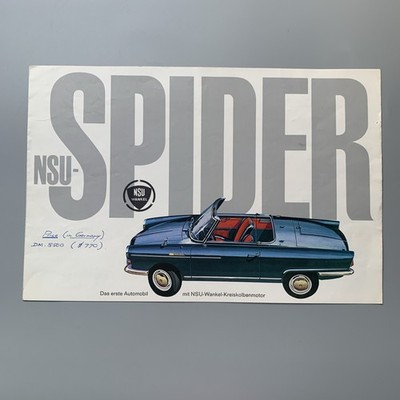NSU Spider Wankel Drehmotor um 1965 original deutscher Verkaufsprospekt