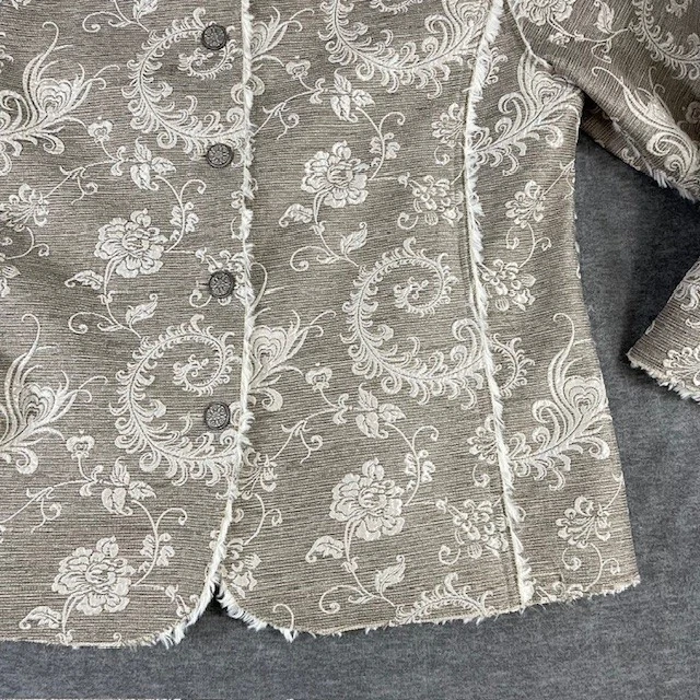 Chaqueta tapiz Chico's para mujer talla 2 L grande marfil floral forrada sherpa mandarín Foto 3 de 4