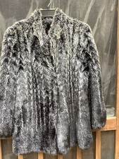Vintage 70s Faux Fur Coat "Mob Wife" Glam Black Charcoal Gray w/Streak Swing M