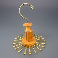 Vintage Wood Brass Tie Rack Hanger Rotating Belt Holder Hanging MCM