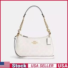 NEW Coach Teri Fashion Shoulder Bag In Leather Coated Canvas Glacier White CA48-