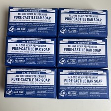 6 Pack Dr. Bronner  s Pure Castile Bar Soap Peppermint Hemp 5oz Fair Trade