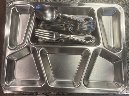 10 WW2  U.S. Military  Mess Hall Trays With U.S. Utensils WW2 USN Tray