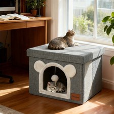 Interactive Indoor Cat Condo Cube House Foldable Cute Cave Bed Scratch Pad Ball