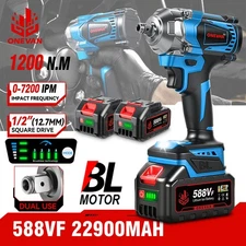 Cordless Impact Wrench 1/2" 1200Nm High Torque Brushless Drill W/2Li-ion Battery