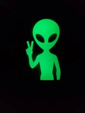 Glow In The Dark Vinyl Decal Deuces Peace Sign Alien Medium Size Lit Studios New