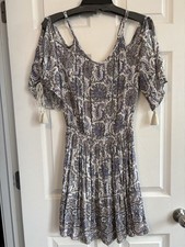 American Eagle Cold Shoulder Mini Dress M Floral Paisley Boho Tassel Indie Fest