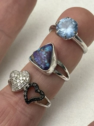 Vintage 925 Sterling Silver Turquoise Blue Topaz Diamond Accent Ring Lot 9.7g