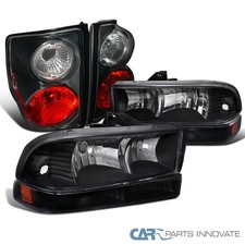 Fit 98-04 Chevy S10 Pickup Black Headlights+Front Bumper Lamps+Tail Brake Lights