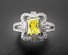 Split Shank White CZ Yellow Lab-Created Citrine Sterling Silver Engagement Ring