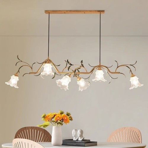 Vintage Long Chandelier Floral Pendant Lamp Indoor Hanging Fixtures 4/6 Lights - Picture 2 of 16