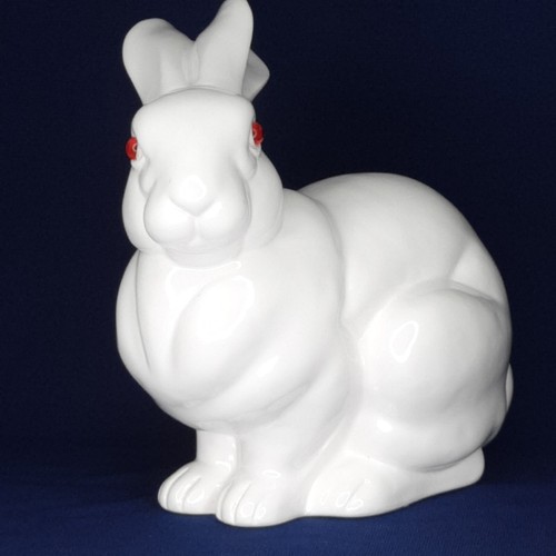 VTG White Albino Rabbit Figurine Statue Pink Plastic Eyes Ceramic ...