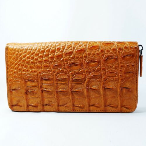New Golden Brown Back Bone Crocodile Leather Skin Zipper Clutch Women Wallet. - Picture 1 of 11