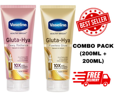 Vaseline Bright GLUTA HYA Serum Burst Lotion Dewy Radiance + Flawless Glow combo