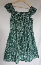 Green SHEIN Short Dress with White Flowers Ruffle Sleeves Flare