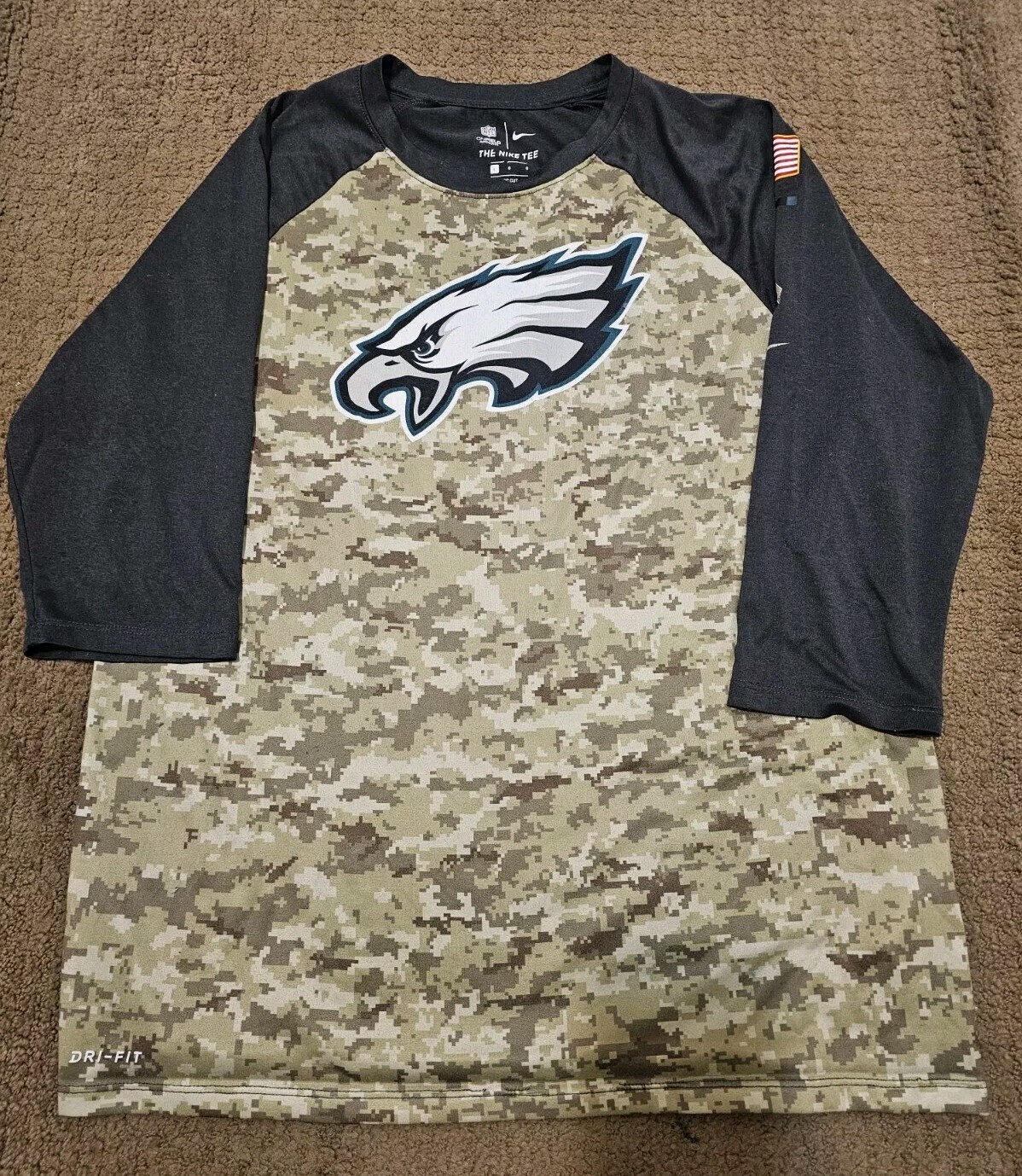 Nike Dri Fit PHILADELPHIA EAGLES Salute To Service Camo 3/4 Sleeve SHIRT - Large