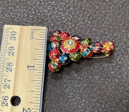 VTG Signed Christopher Radko Christmas Tree Enamel Rhinestone Pin Brooch 1.5”x1” - Picture 8 of 8