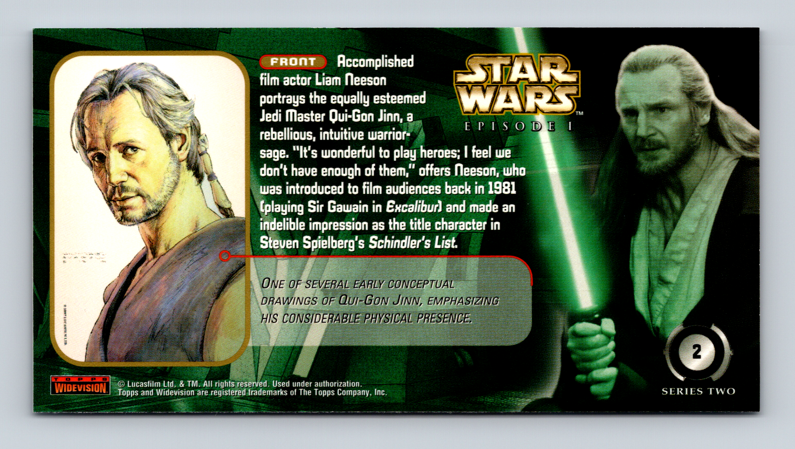1999 Topps Star Wars Episode I Widevision Series 2 #2 QUI-GON JINN - Picture 2 of 2