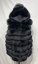 Black Fox Vest *zipoff Hood* Horizontal Cut (28164)