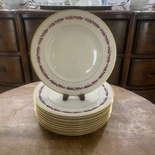 6 FRANCISCAN china ARCADIA MAROON 10.5” Dinner Plates Christmas Red Gold Trim