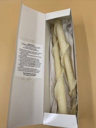 Pair Vintage Hurd Beeswax Yellow Ribbon Twist Candles Boxed Freemark Abbey CA