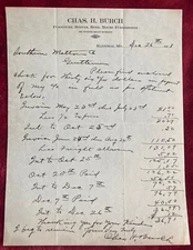 Vintage 1918 Chas. H. Burch Furniture of Hannibal Missouri MO Letterhead Paper